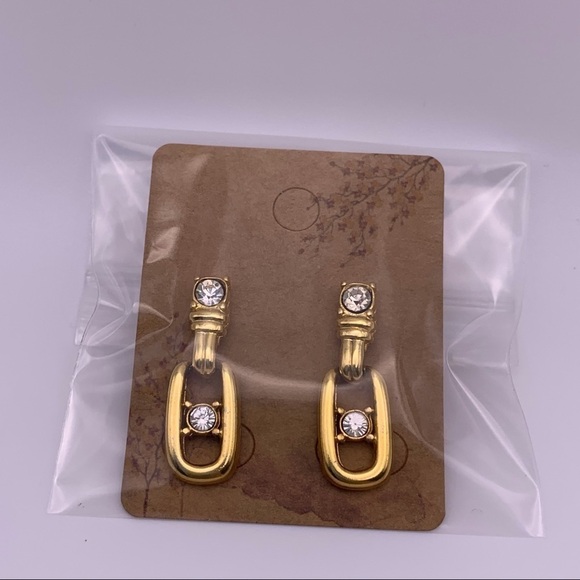 Gold Toned Cubic Zirconia Stud Dangle Earrings - Picture 4 of 4